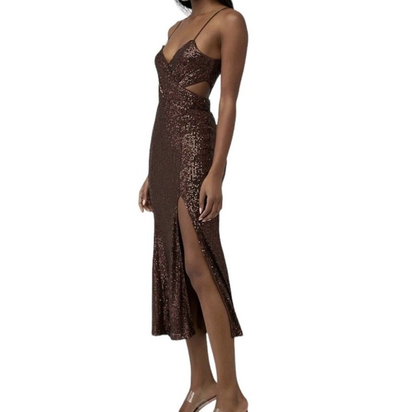 Saylor Harmonie Dress Womens Size Medium NWT $308 Brown Copper Sequin Formal - Picture 6 of 16